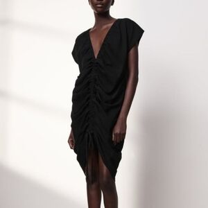 Zara Women's Black Ruched Gather Front Dress Small
